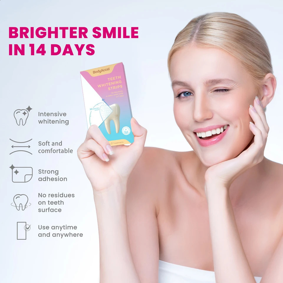 BODYACCEL Teeth Whitening Strips 14-Day Visible Whitening Gentle Non-Sensitive Stain Removal Color 250227