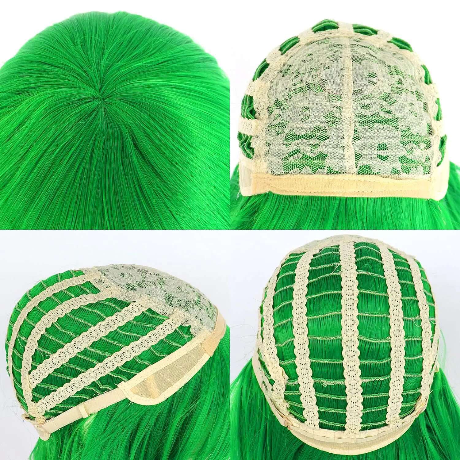 Wavy Cosplay Wig Short Synthetic Green Flip Out Hair With Purple Scarf For Women Costume Halloween Dress Up Party