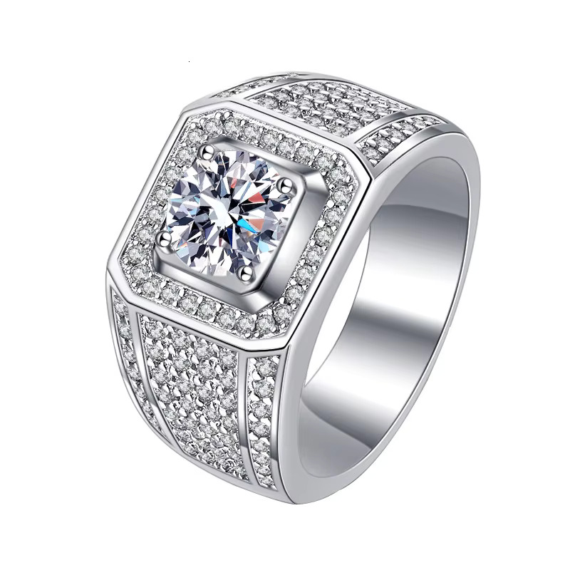 Hip hop Moissanite men's wedding engagement urious large VVS 2ct D color adjustable ring S pure sier