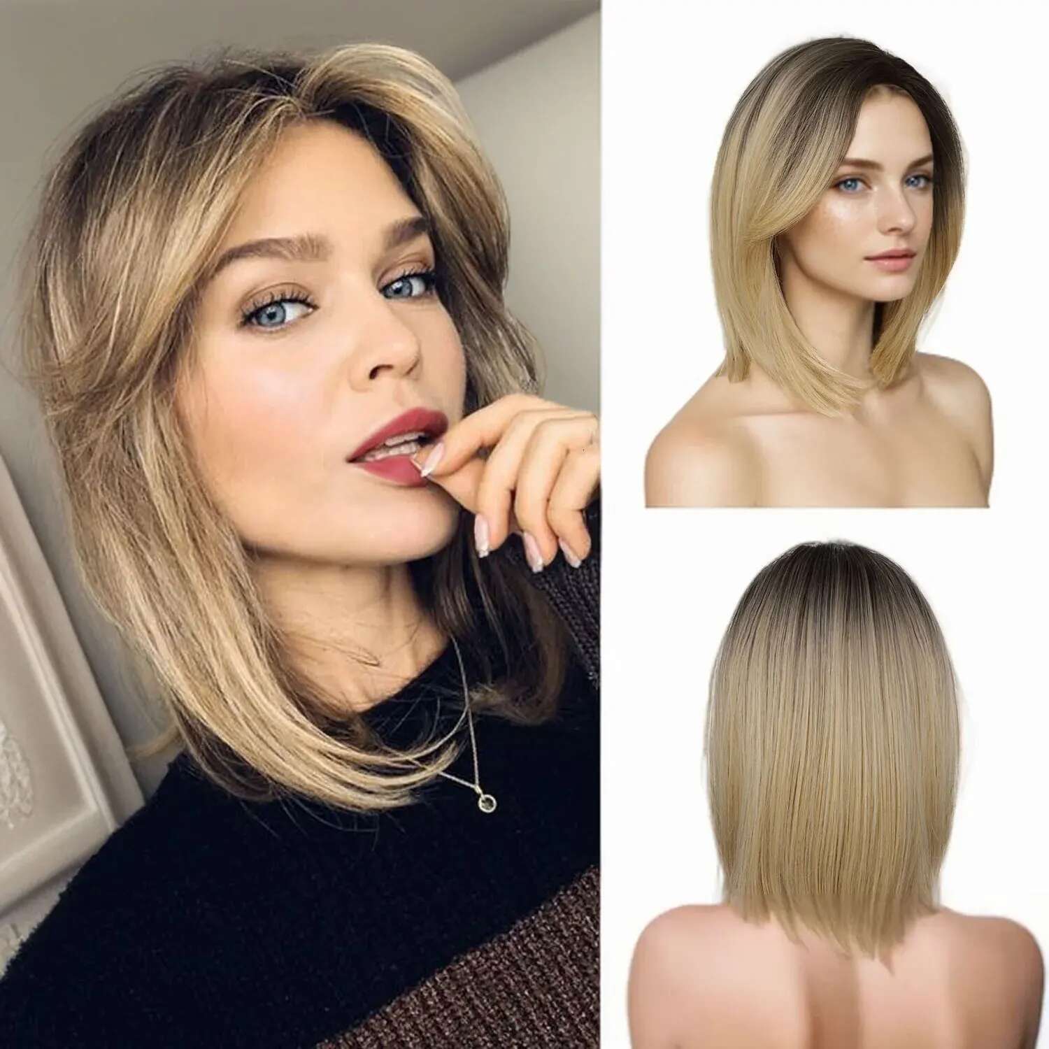 Synthetic Straight Layered Wig Women Natural Looking Heat Resistant Hair For Daily Cosplay