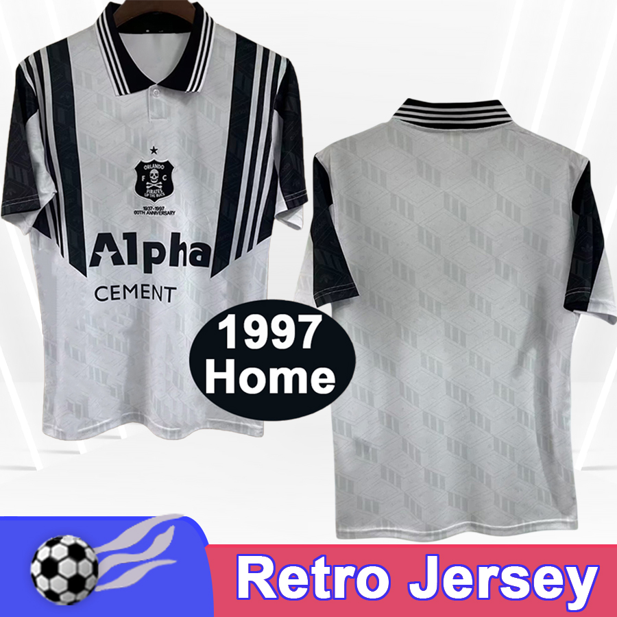 1997 Orlando Pirates Mens Retro Soccer Jersey Home Balck White Football Shirts Short Sleeve Vintage Adult Uniforms