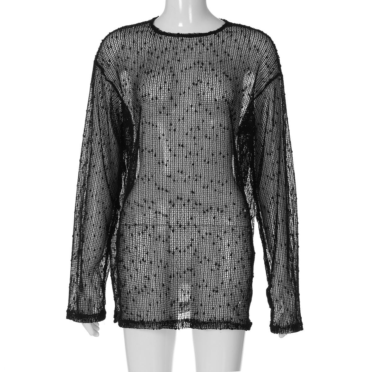 Hot Selling Women's Clothing New4 Summer New Product Fashionable And Sexy See Through Woolen Loose Round Neck T-Shirt Top