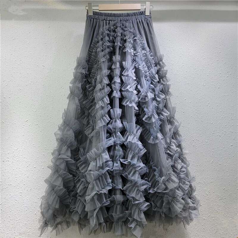 Mesh Spliced Loose Casual Sweet Style Skirts Irregular Hem Solid Color All-Match Women Skirt 2025 Spring New Tide 16O4126