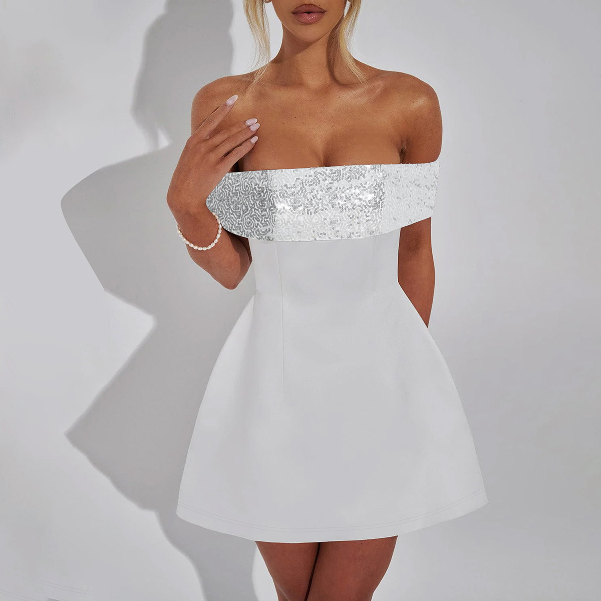 Women's New4 Winter New Product Fashionable And Sexy Slimming Splicing One Shoulder Dress