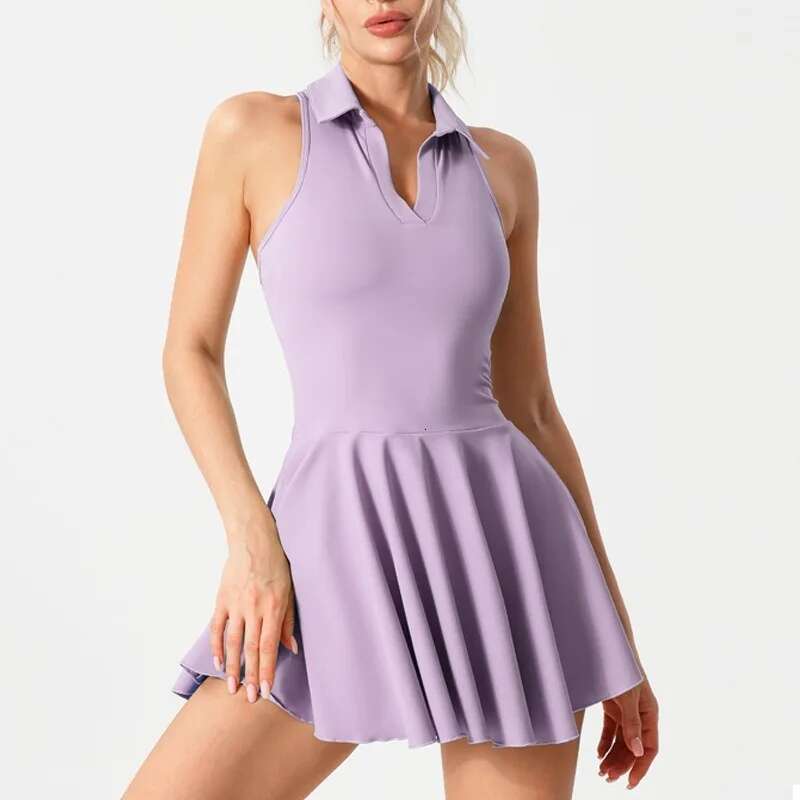Tennis Dress One-Piece Jumpsuits Sports Fiess Pocket Golf Badminton Skorts Backless Slim Tracksuits With Chest Pads Yoga Suits