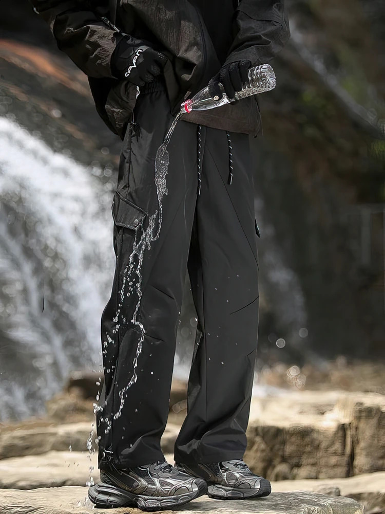 Outerwear Hiking Waterproof Black Cargo Pants Men Wide Leg Straight Casual Long Trousers Loose Motorcycle Parachute Track Pants 250228