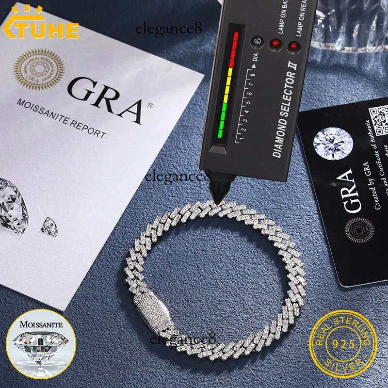 Fine Unisex Cuban Necklaces Moissanite Iced Out Chain 10mm 8mm 6mm Hip Hop Jewelry