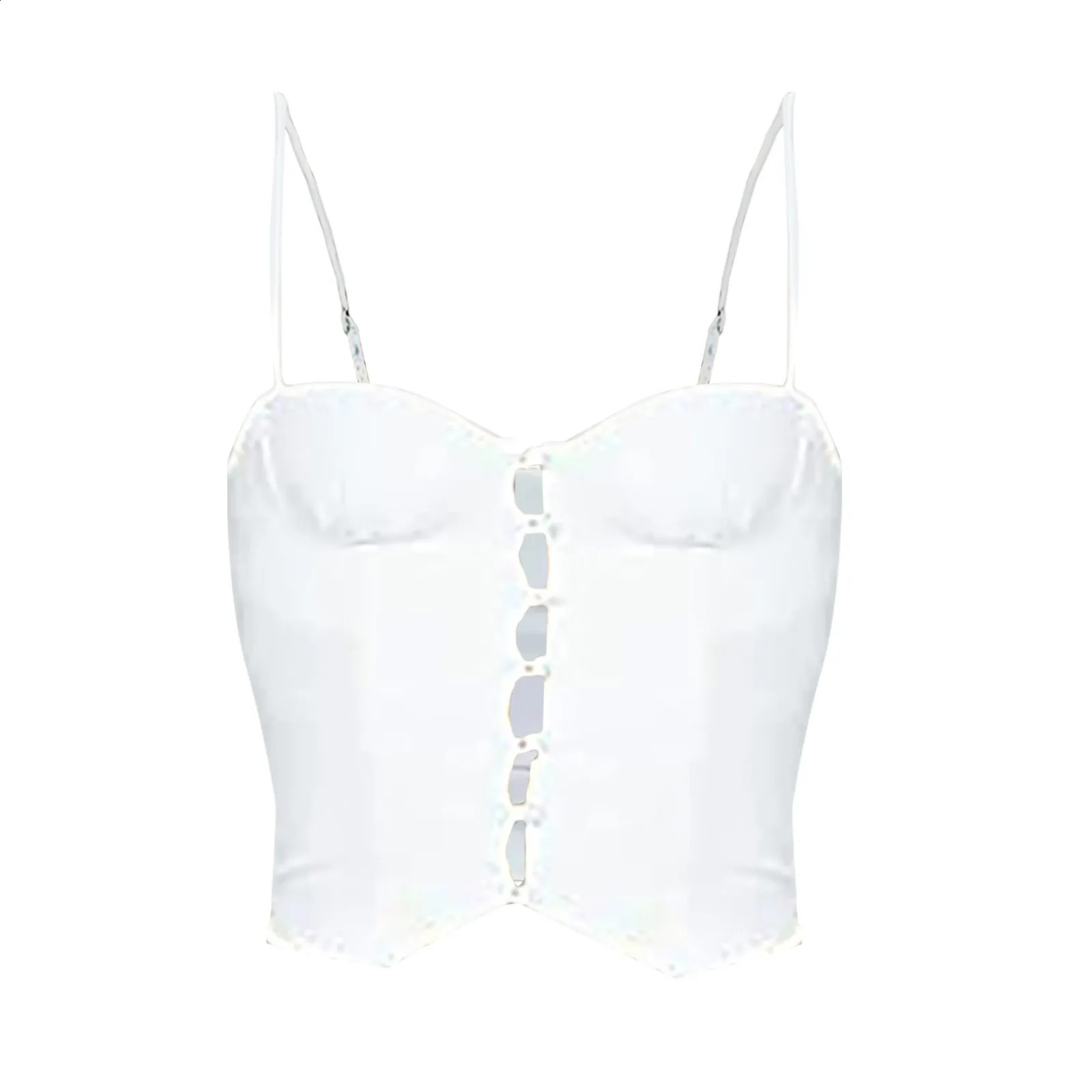 Sexy Camis summer casual low cut bra button tight corset solid waist retro Camisole Tee streetwear basic crop top Camisas 250224