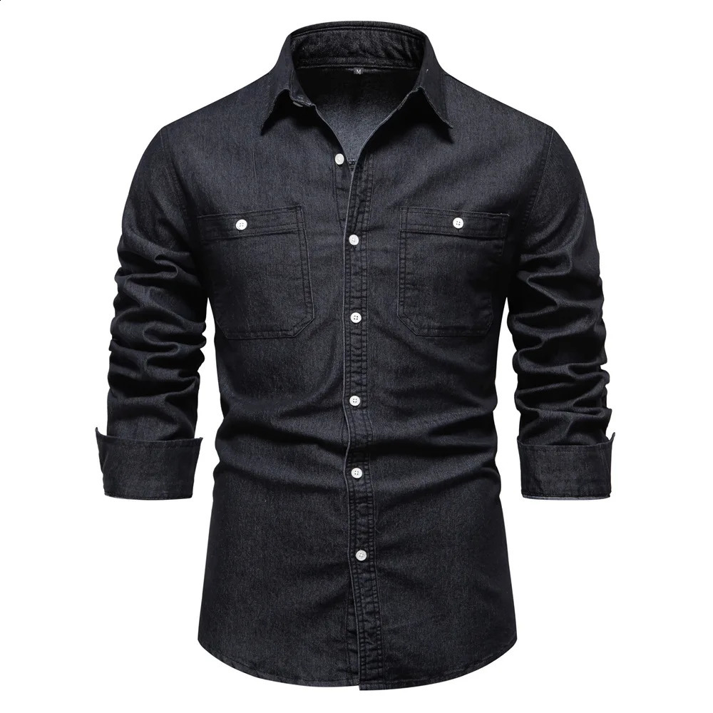 Spring crossborder European size mens denim shirt trend allinone longsleeved fashion top 250226