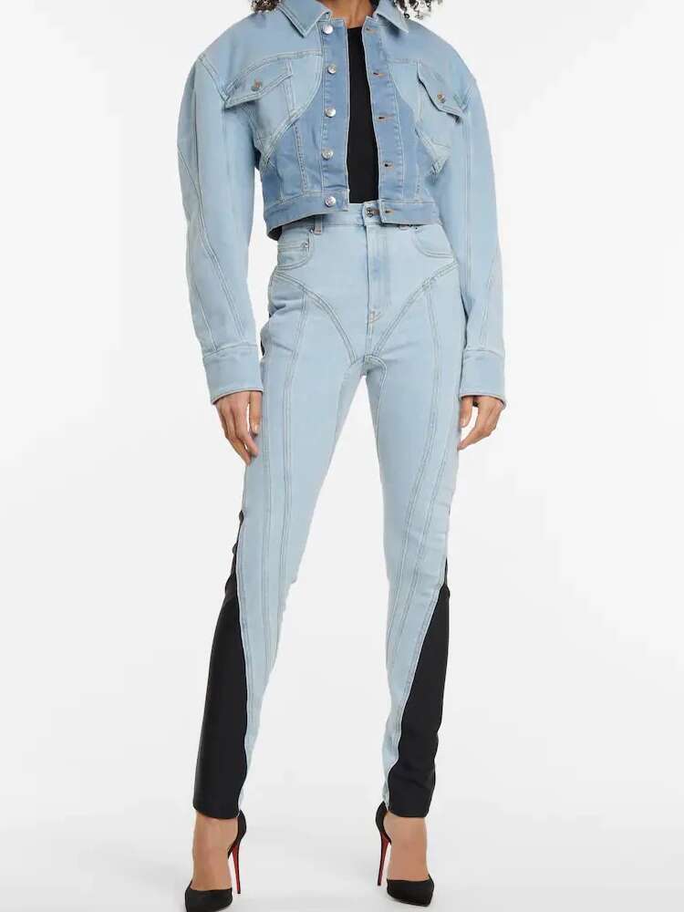 2023 Patchwork Colorblock Women's Jeans High Waist Slim Casual Straight Denim Pencil Pants Female Fashion