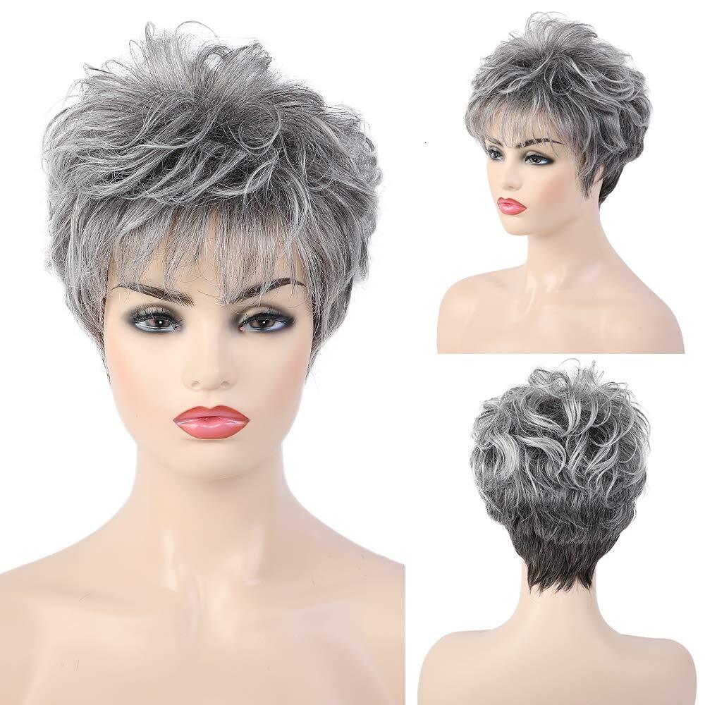 HAIRCUBE women's short curly e Cut gray easy care real hair wig