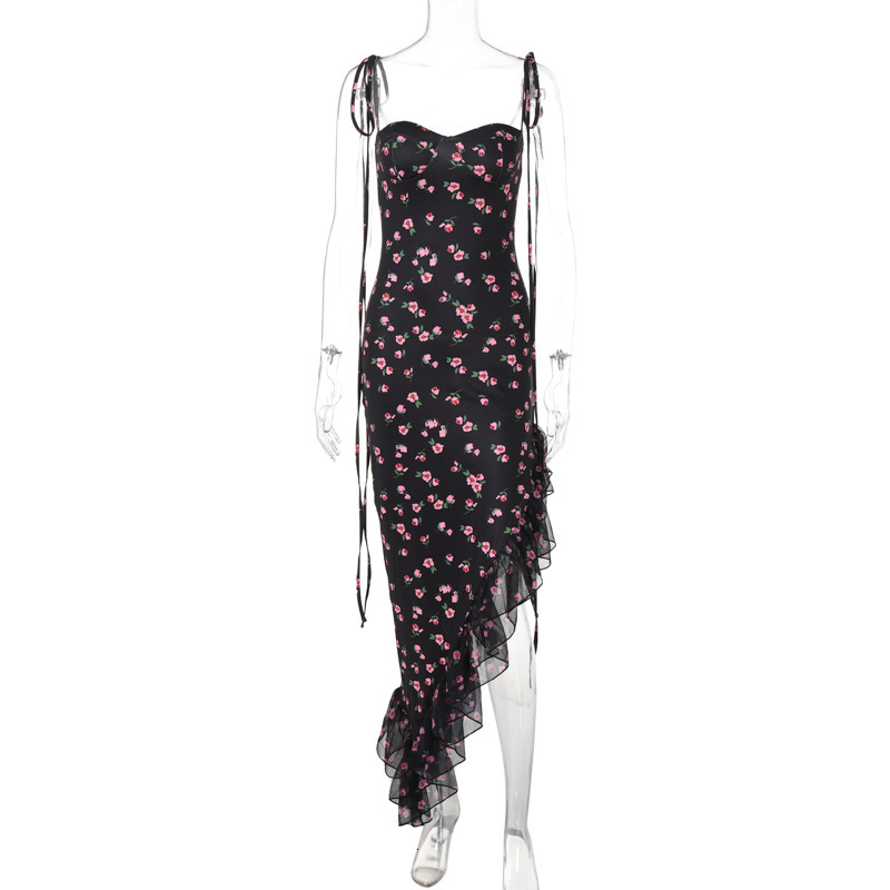 Hot Selling Women's Clothing New4 Summer New Product Fashionable Printed Sexy Mesh Lace Up Dress