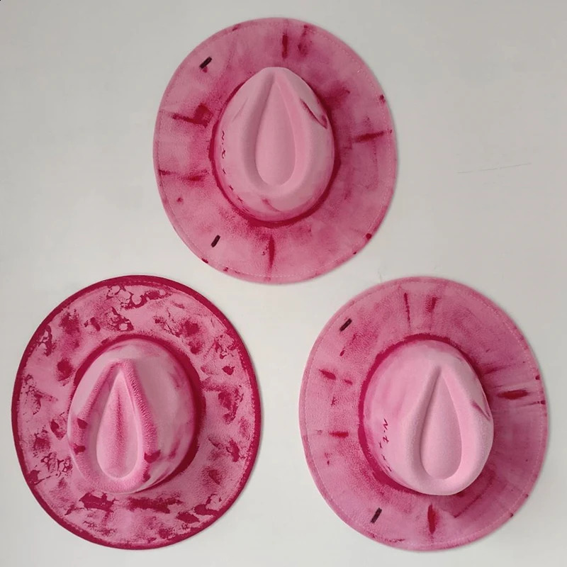 Pink painted hat retro suede fedora hat men and women fedora hat style party hat outdoor fashion travel hat DIY hat 250228