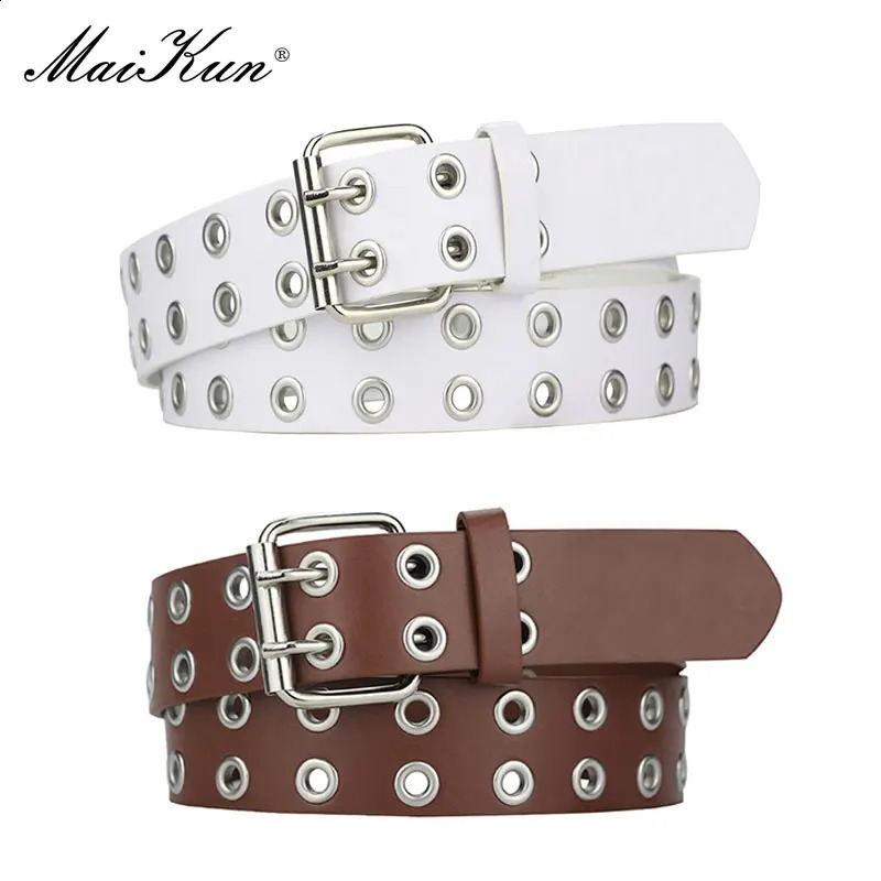 MaiKun Women Punk Goth Belts Leather Women Grunge Belt Halloween Double Pin Buckle Female Belt for Jeans Streetwear 250227