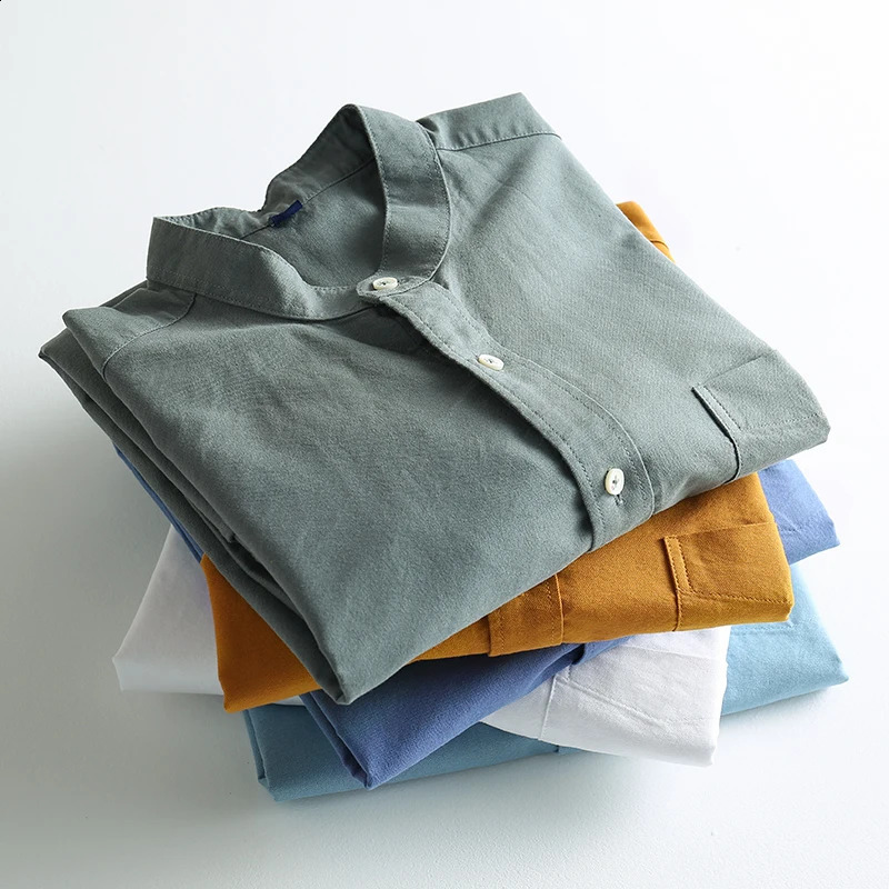 Chinese style 100%cotton Standing collar shirts for men Casual long-sleeve streetwear tops Standing collar shirt fashion clothes 250225