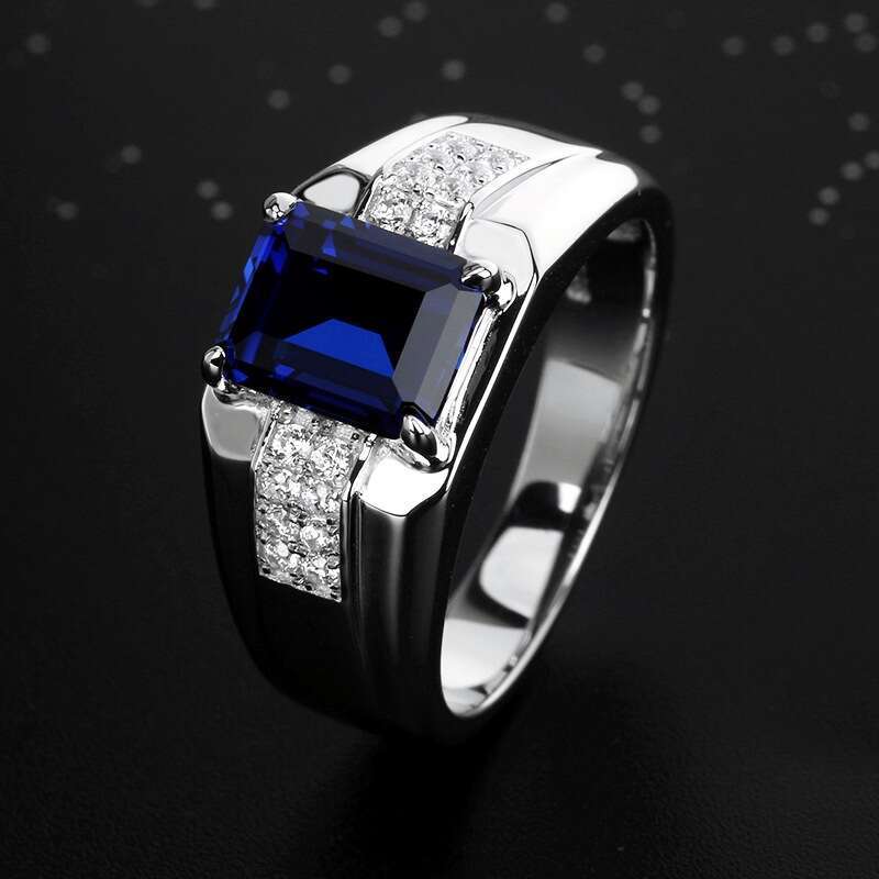 Feiyu Hot Selling Luxury Blue Zircon Crystal Men's Fashion Jewelry Silver Personalized Ring