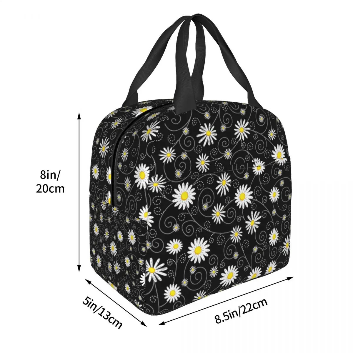 Black Daisy Flower Lunch Bag Daisies Floral Resuable Cooler Thermal Insulated Lunch Box for Women Camping Picnic Food Bag 250228