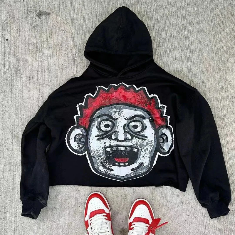 Harajuku Cartoon Streetwear Hoodies Men Y2K Pattern Printing Pullover Loose Hip Hop Goth Personality Oversized Casual Sweatshirt 250225