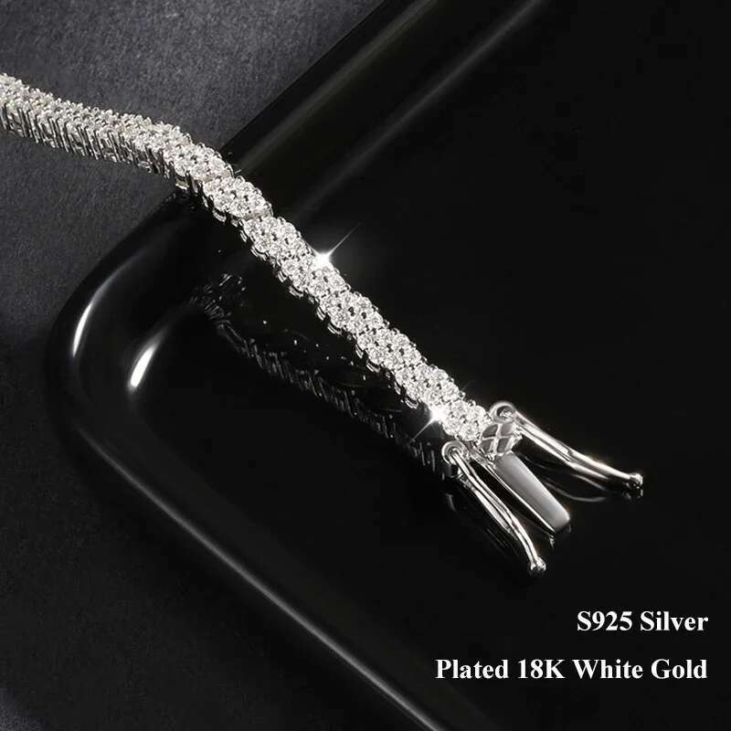 EWYA 2025 New In Rhombus Shape Full 1.2mm D Color Moissanite Tennis Bracelet For Women Sier Dia k Chain Bracelets