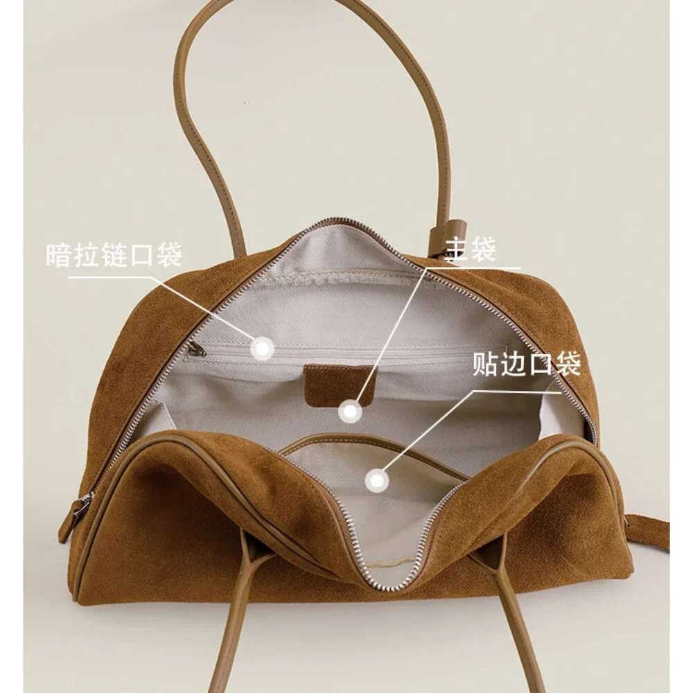 Vintage England Stylish Matte Coffee Color Boston Tote Genuine Suede Leather Women Top-Handle Handbag Leisure Daily Shoulder Bag