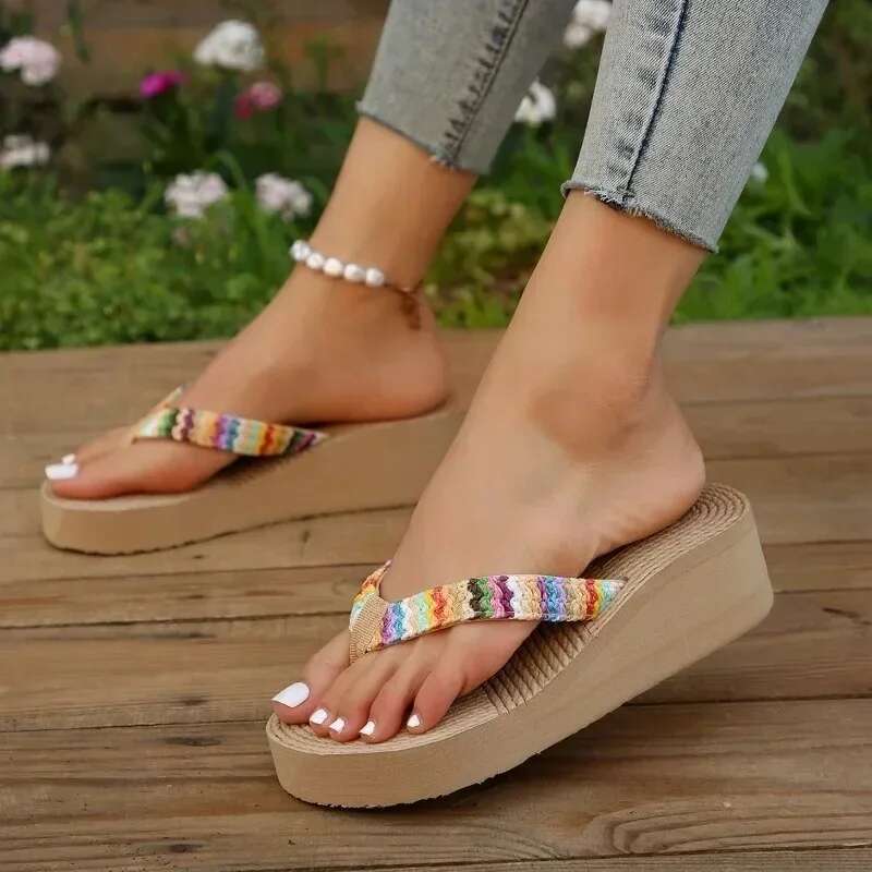 Thick Summer Wedge Sole Women's Shoes Outdoor Beach Slippers Fashion Flip p Bohemian Style Sandals