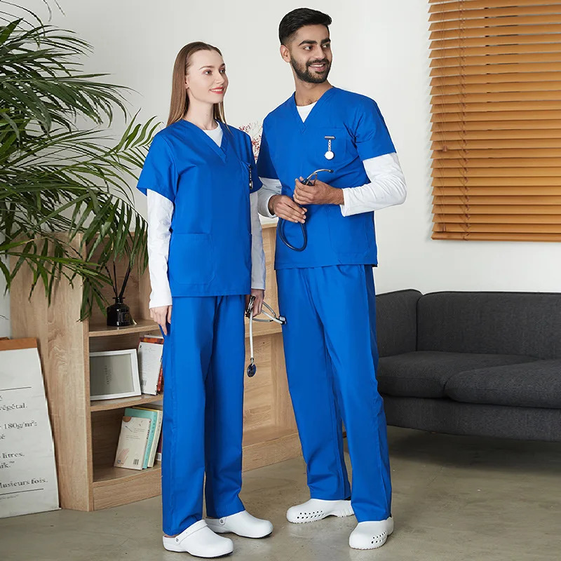 V-Neck Hospital Uniforms Set Nurse and Doctors Work Suits with Hand Scrubbing Clothes 65polyester 35cotton scrub sets 250225