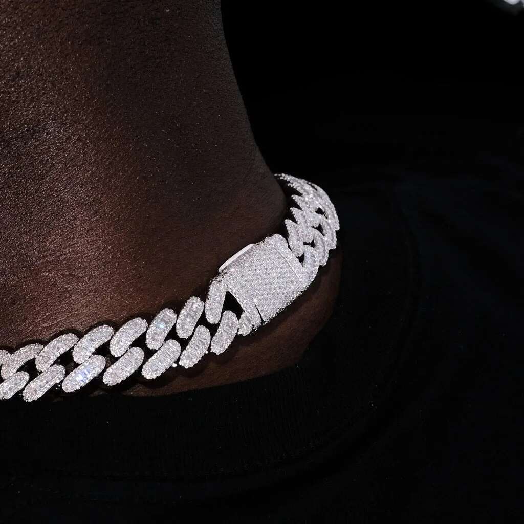 15mm Zircon Cuban k Chain Iced Out In hand-set Simulated Dia Stones Bg Miami CZ Necklace Gift for Her/Him