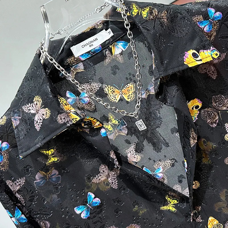 PFHQ Mens Summer Hollow Printed Shirt Fashion Creative Pattern Thin Mens Comfortable Personalized Top 21Z4497 250224