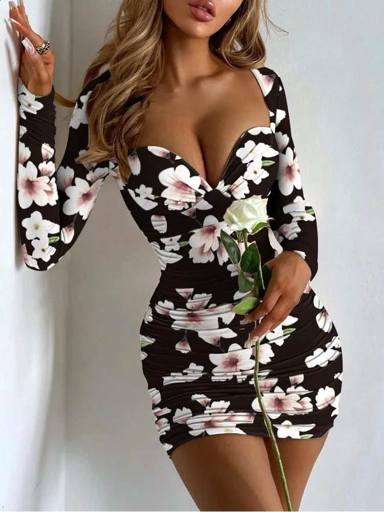 Sexy suit Hip Slim mini dress print low cut body party night club womens fashion trend tight short vest 250227Z