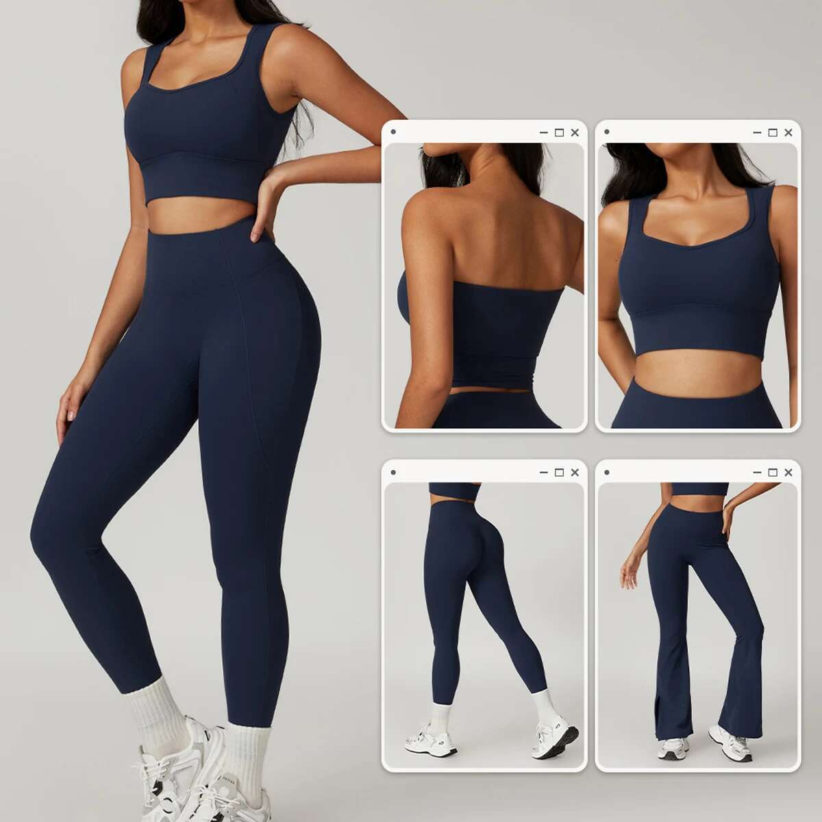 Yoga 2 Piece Women Workout Bra Cropped Sexy Tight-Fitting Sports Set High Waist Gym Flares Legging Fiess Wear 8793