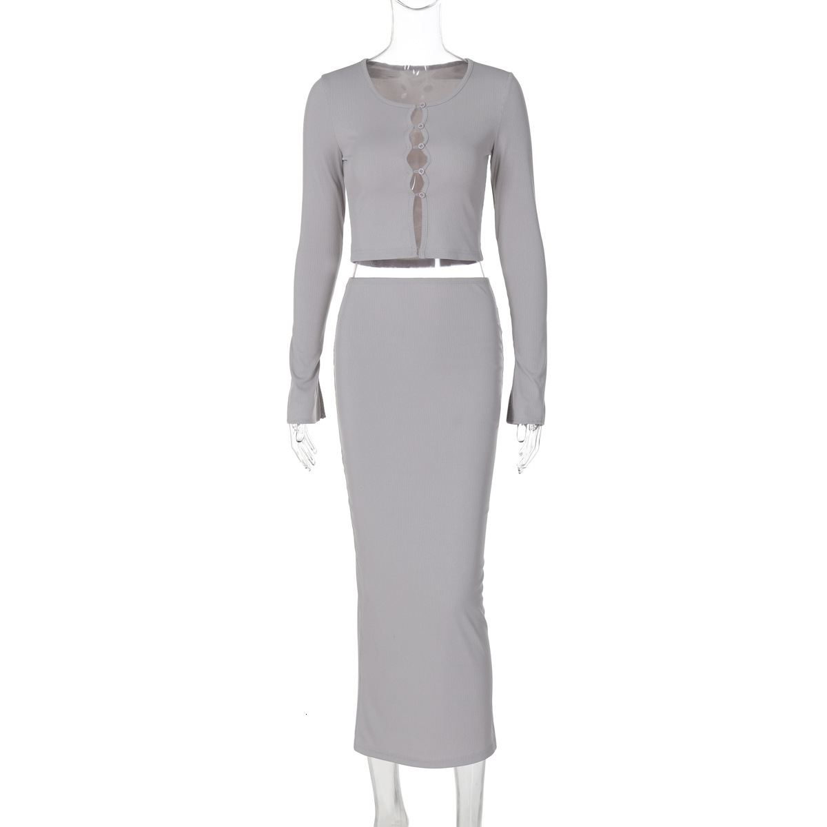 Women's Clothing New4 Autumn And Winter New Fashion Cardigan Button Exposed Navel Top Slim Fit Skirt Set