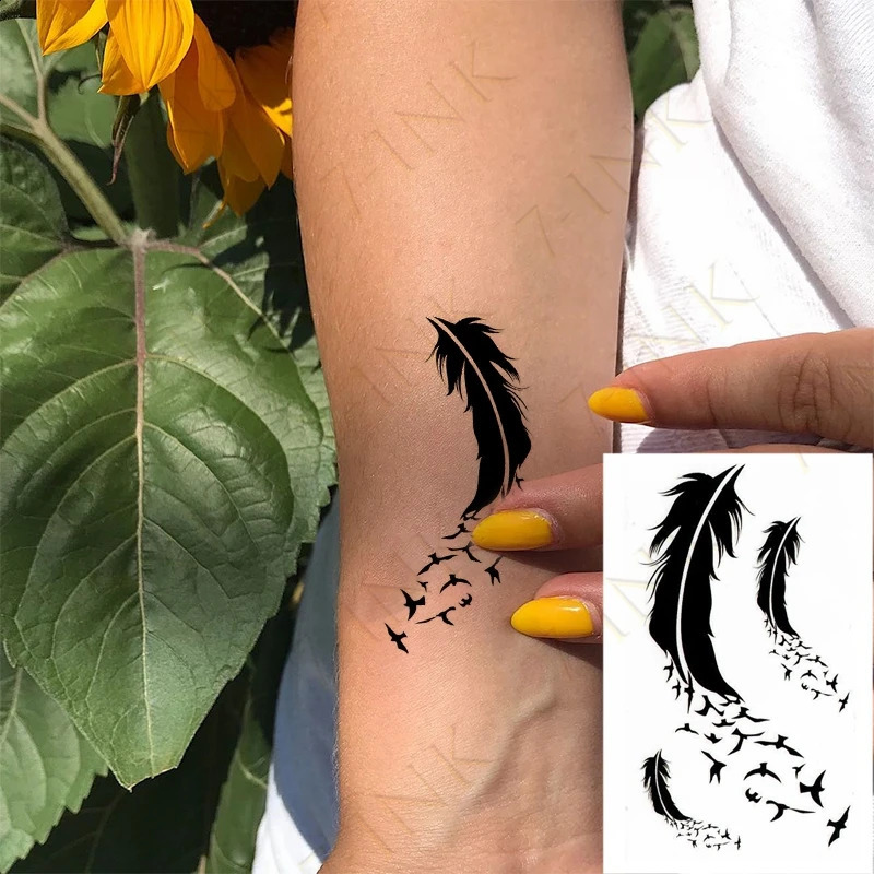 Waterproof Temporary Tattoo Sticker Cross Feather Shadows Flash For Men Women Kids 250219