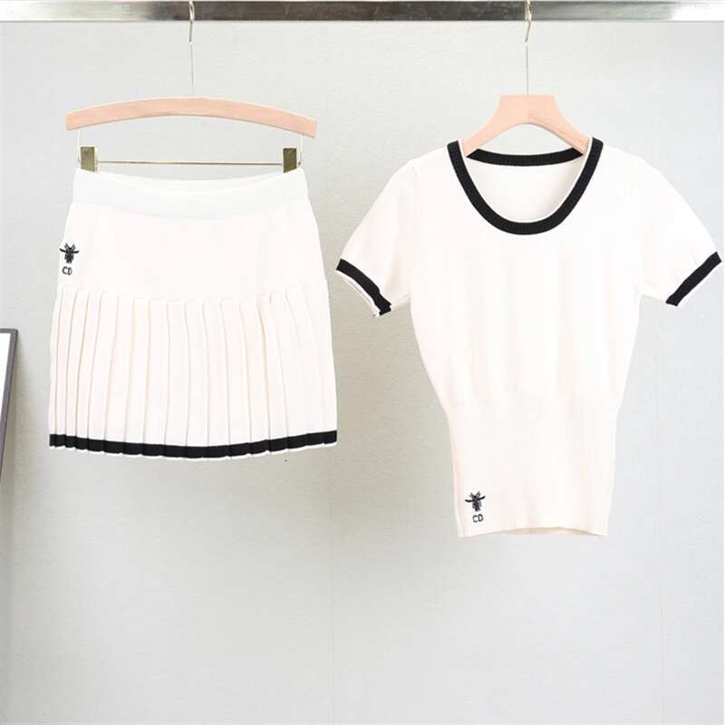 2025 Summer New Women's Fashion Elegant Versatile Knitted Short Sleeve Top+Mini Skirt 2-piece Set Designer Trend5