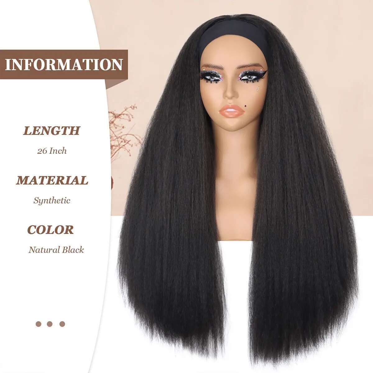Long Kinky Synthetic Hair For African American Afro Yaki Straight Headband Wigs For Black Women