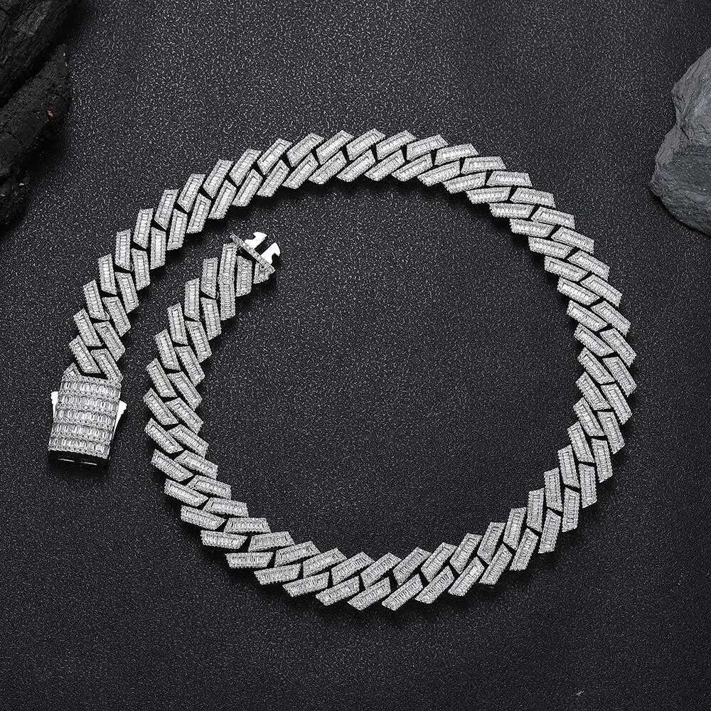 18/19MM Thick Mix Baguette Iced Out Cuban k Rapper Hip Hop Jewelry CZ Dia Chain Necklace For Men