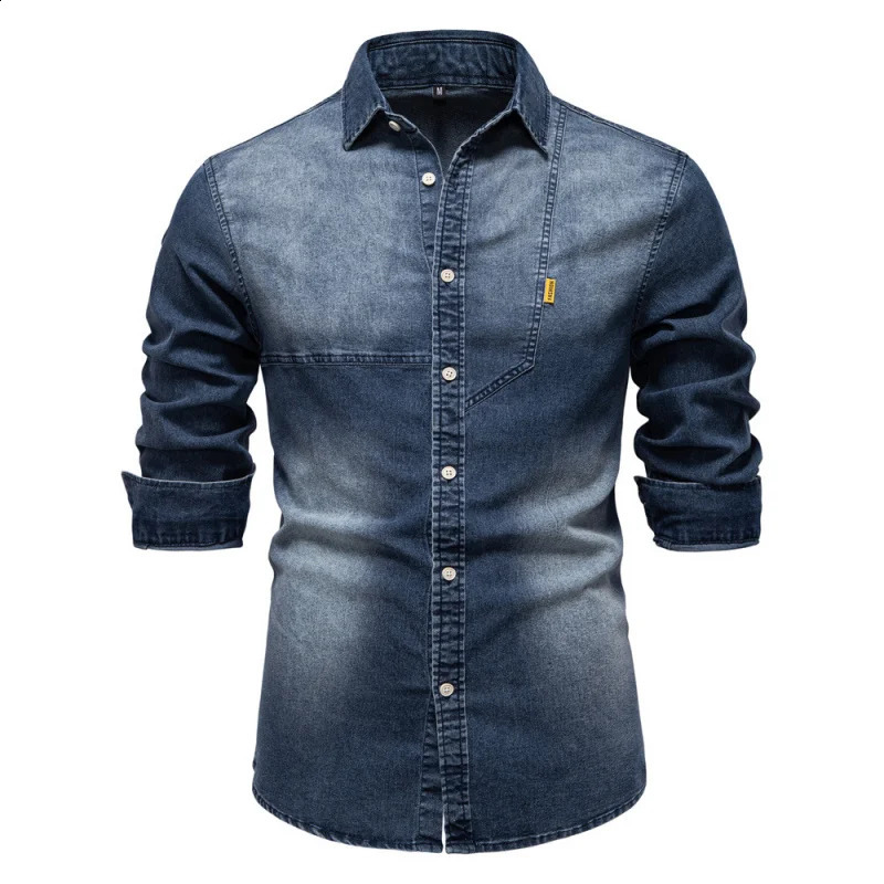 GIOIODenim shirt for men2025Spring HighQuality Solid Color Retro TopFashionable Versatile Long Sleeve Denim Shirt 250226