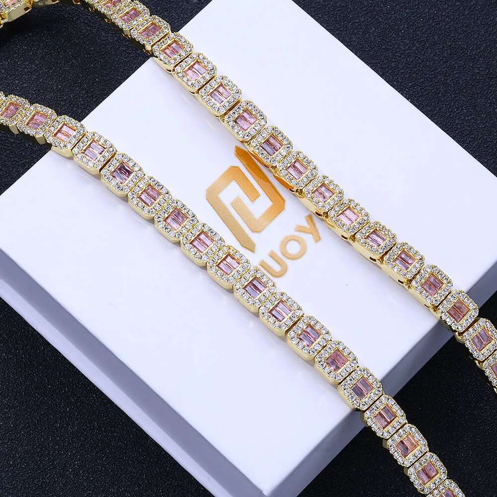 ESKEEM Hip Hop Jewelry White Gold Plated Clustered Chain for Women Micro Pave Purple Baguette CZ Dia Tennis Necklace