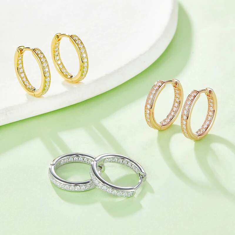 Fashion Moissanite Hoop Sterg Sier Plated Gold Women's Earrings Three Colors Optional Versatile Jewelry