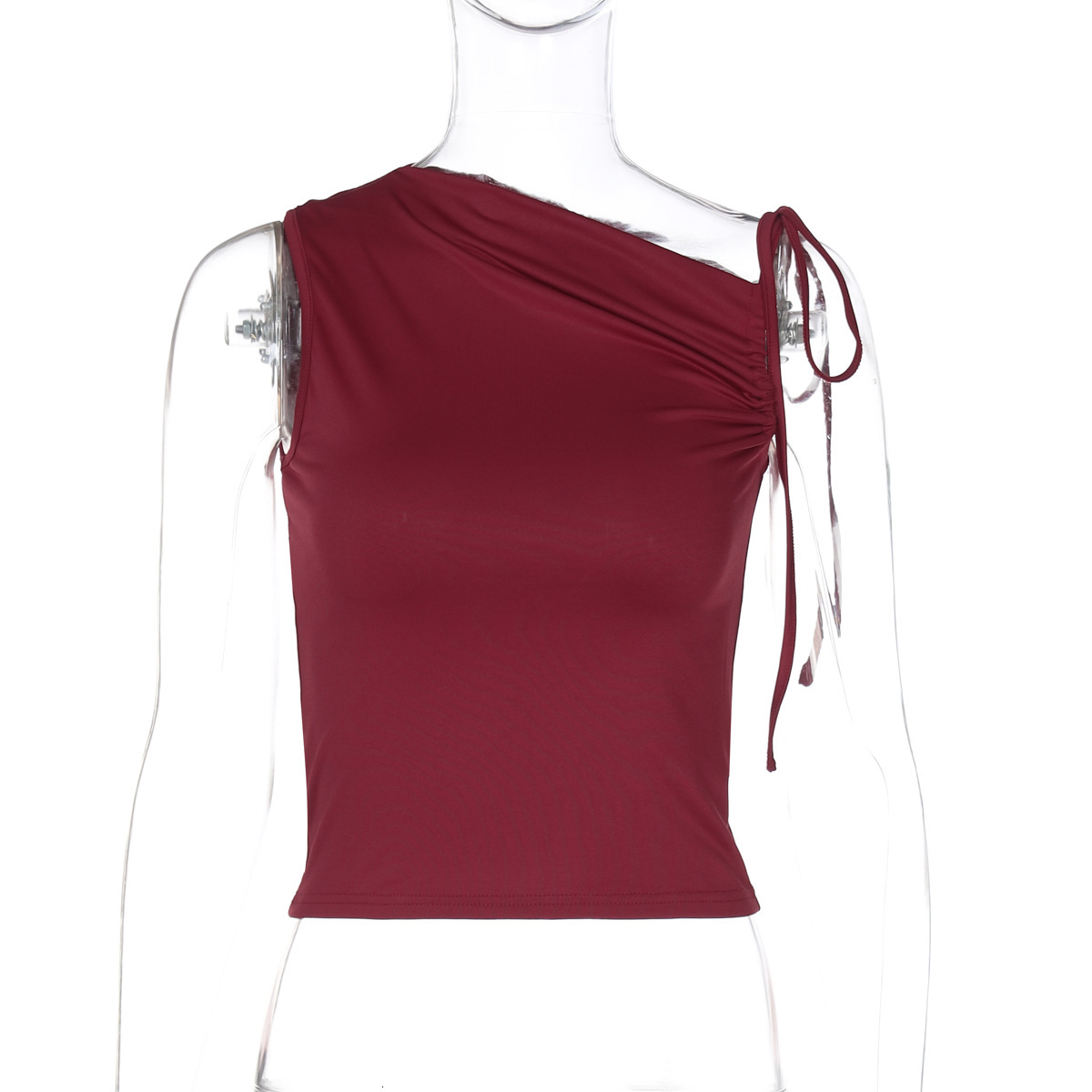 Women's New Winter New Product Fashion Personality Slant Collar Drawstring Strap Sleeveless Wrinkle Exposed Umbilical Top