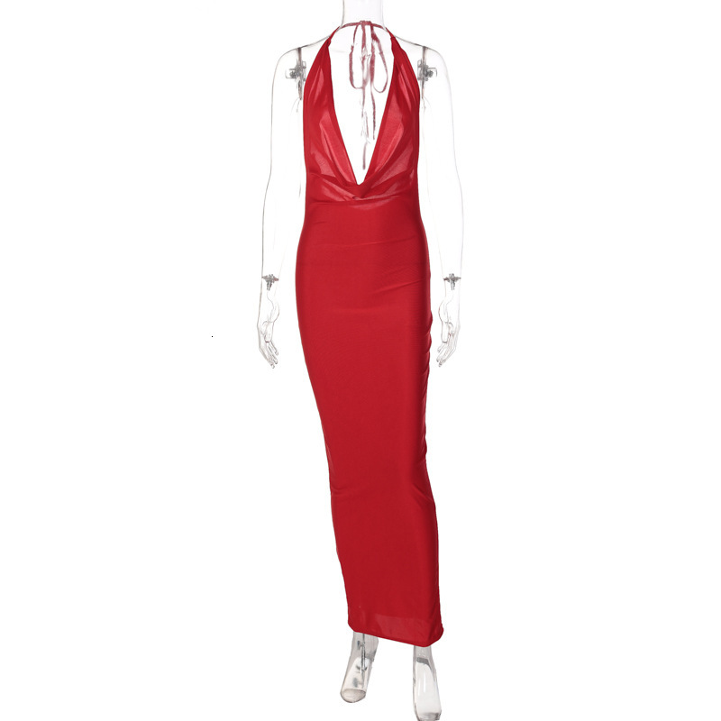 Wind New4 Summer Fashion Temperament Sexy V-Neck Hanging Neck Backless Slim Fit Sleeveless Dress