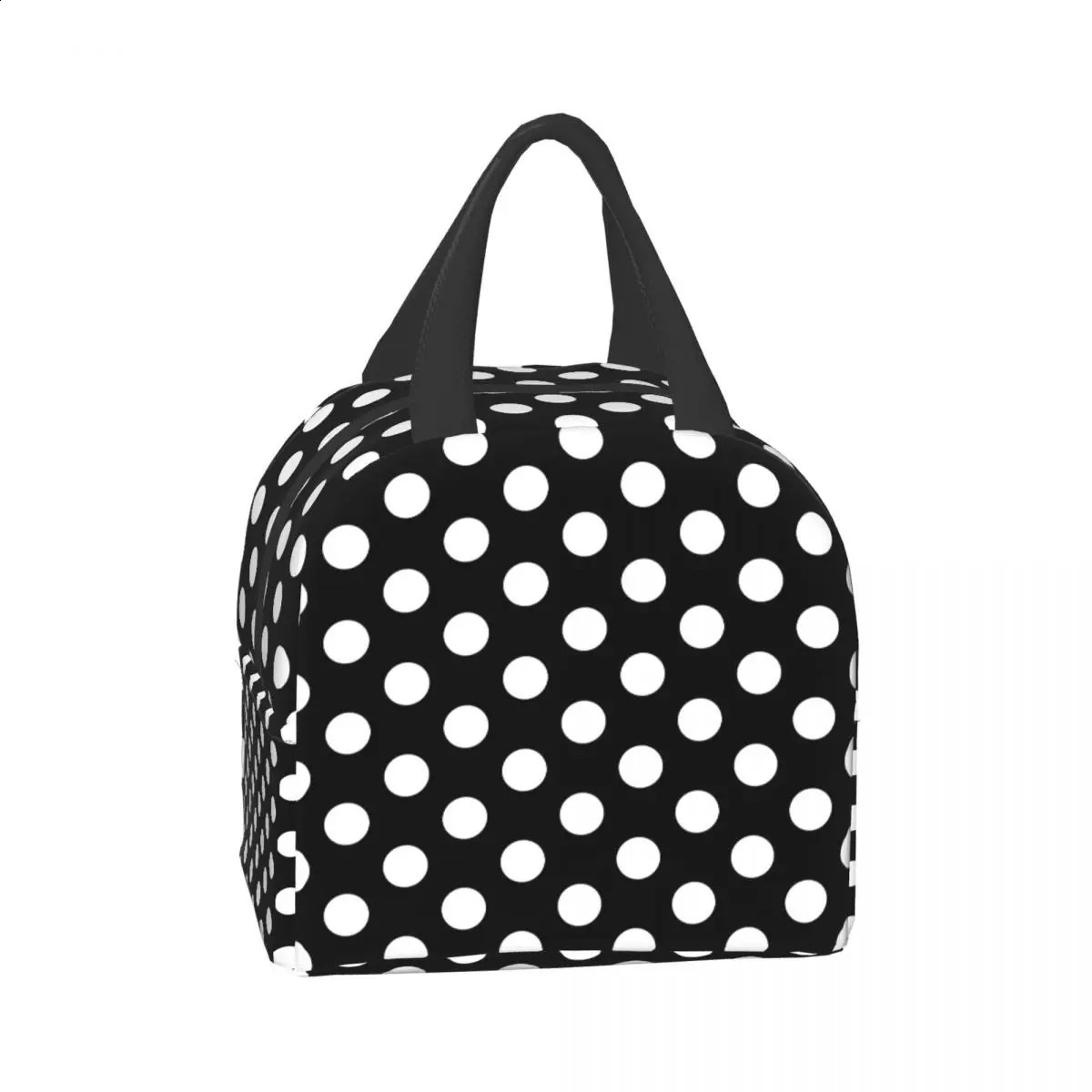 Black and white polka dot womens lunch bag portable insulated heat cooler food lunch box work school travel picnic bag 250228