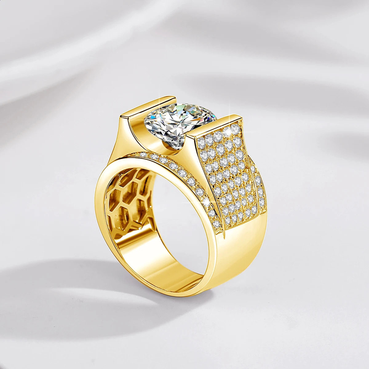 10mm 4ct Ring For Men Gold With Certificate Chunky Hip Hop Jewelry With Stone High Quality Wedding Gift For Male Sale 250227