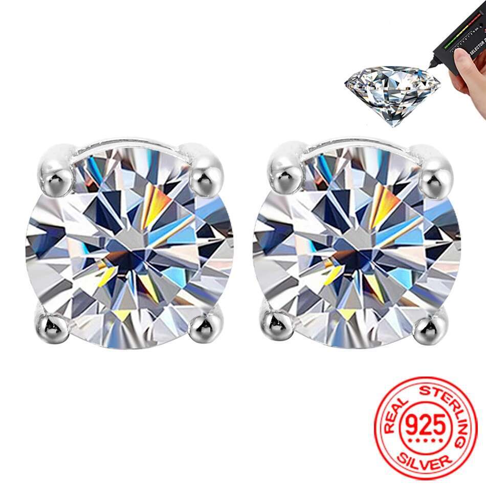 URMYLADY 2 Carat 8.0mm D Color Moissanite Stud Earrings For Women Top Quality 100% Sterg Sier Sparkg Wedding Jewelry