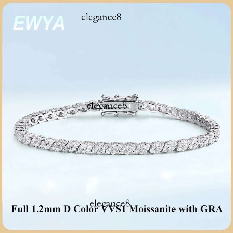 EWYA 2025 New In Rhombus Shape Full 1.2mm D Color Moissanite Tennis Bracelet For Women Sier Dia k Chain Bracelets
