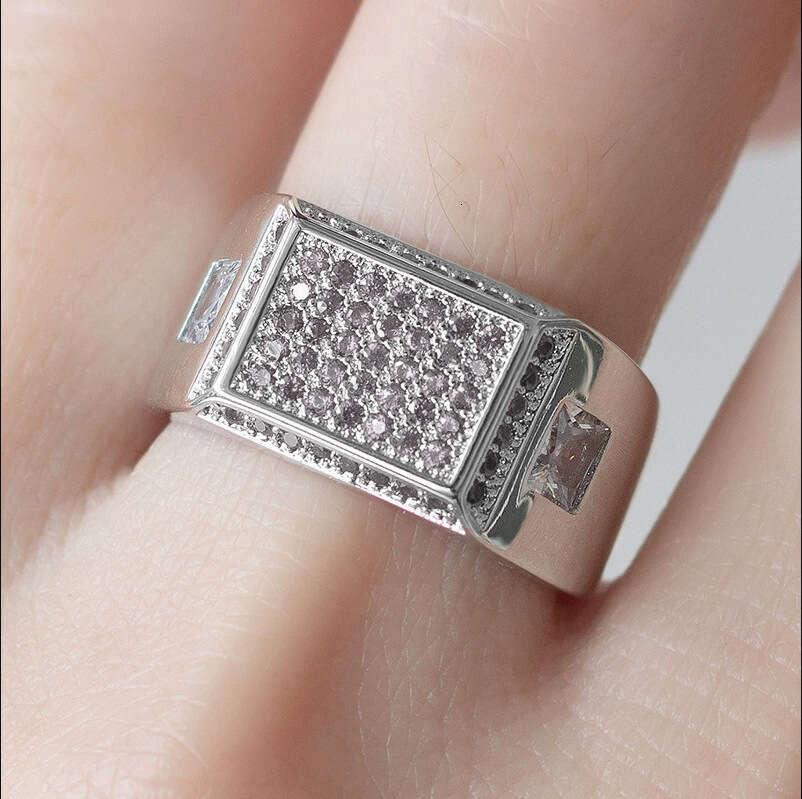 Feiyu hot selling rectangular geometric men's simple business fashion accessories zircon crystal silver engagement ring