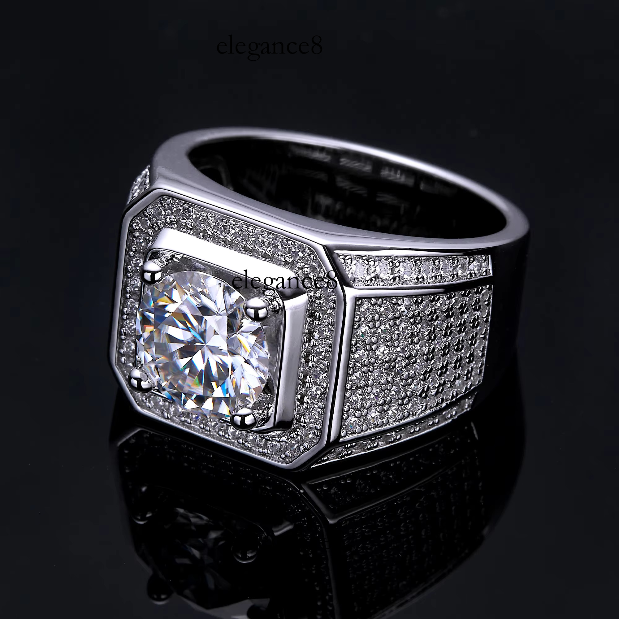 Moissanite for Men Sterg Sier Dias Engagement Male Wedding Hip Hop Brand Ring Jewelry Gift