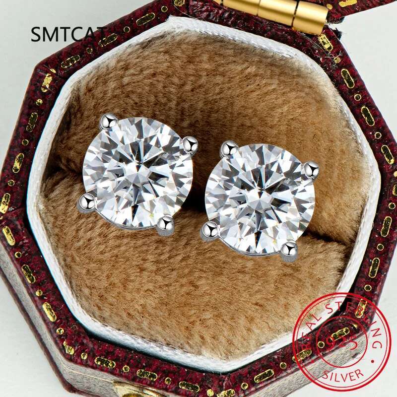100% Sterg Sier Real 2 Carat 8mm Moissanite Four Claws Stud Earrings For Women Sparkg Wedding Fine Jewelry