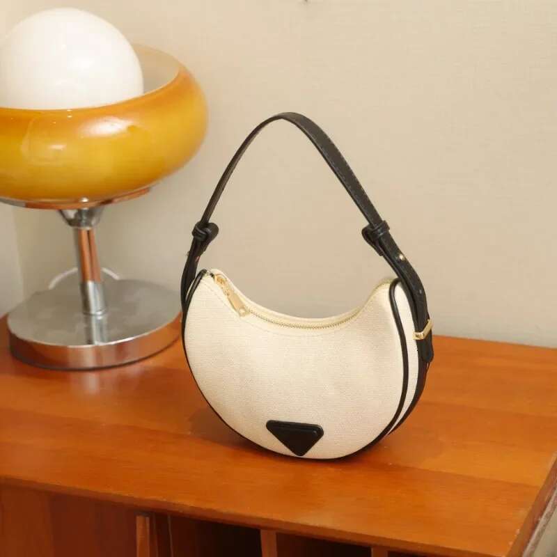 Simple Canvas Half Moon Shoulder Bags For Women Designer Female Hobos Handbag Chain Crossbody Bag Bolsas Feminina