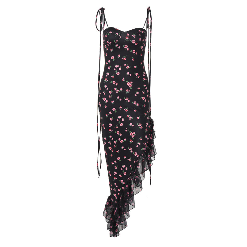 Hot Selling Women's Clothing New4 Summer New Product Fashionable Printed Sexy Mesh Lace Up Dress