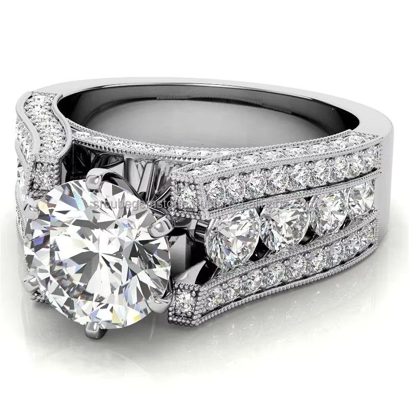 Unique Moissanite Cathedral Engagement Ring with Milgrain Accents for Women Igi Certified Dia Fancy New Pattern
